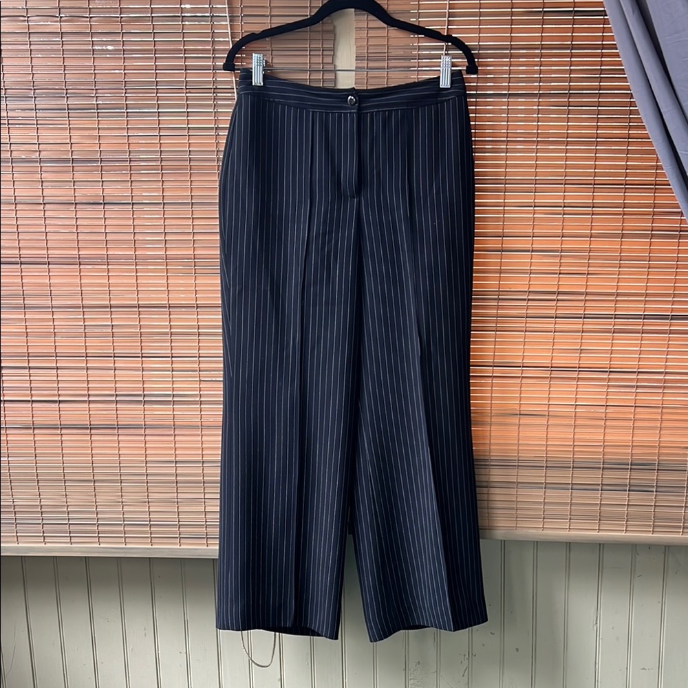 Black Pinstripe Wide-Leg Ankle length Trousers